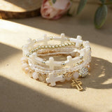 Cross Charm Mixed Beaded Bracelet Set | 40B5275: WHITE