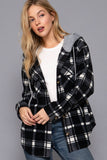 Long Sleeve Plaid Button Down with Hoodie Fleece Jacket: BLK-black/ivory / L