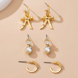 Pearl Crystal Teardrop Bow Trio Earring Set | 80E61791: GOLD
