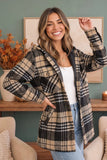 Khaki and Black Plaid Hooded Flannel Shacket
