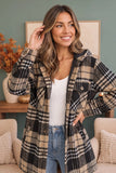 Khaki and Black Plaid Hooded Flannel Shacket