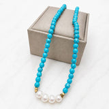 PEARL ACCENT TURQUOISE BEADED NECKLACE | 40NK9774: TURQUOISE
