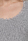 Long Sleeve Scoop Neck with Lace Trim Rib Knit Top: HGY-h grey / L