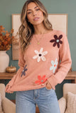 HAPTICS Terracotta Floral Embroidered Knit Sweater