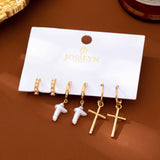 Cross Charm Huggie Hoop Trio Earrings Set | 80E63280: GOLD