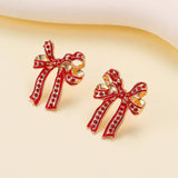 CHARMING RHINESTONE BOW EARRINGS | 40E524: Red