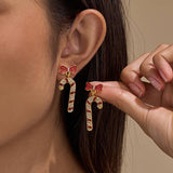 Crystal Bow & Rhinestone Candy Cane Drop Earrings | 40E558: GOLD