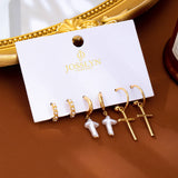 Cross Charm Huggie Hoop Trio Earrings Set | 80E63280: GOLD