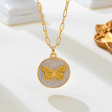 Paperclip Chain Butterfly Enamel Pendant Necklace | 80N93789: GOLD