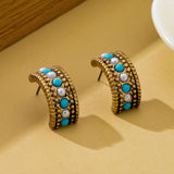 Vintage Western Turquoise & Pearl Hoop Earrings | 80E63239: ANTIQUE GOLD