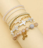 Cross Charm Mixed Beaded Bracelet Set | 40B5275: WHITE