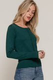 Long Sleeve Round Neck Button Down Sweater Cardigan: GRN-hunter green