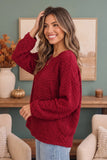 Textured Popcorn Knit Pullover Sweater Top-Ruby