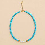 PEARL ACCENT TURQUOISE BEADED NECKLACE | 40NK9774: TURQUOISE