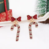 Crystal Bow & Rhinestone Candy Cane Drop Earrings | 40E558: GOLD