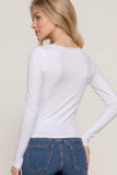 Long Sleeve Scoop Neck with Lace Trim Rib Knit Top: HGY-h grey / L