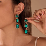 Triple-Drop Layer Emerald Rhinestone Earrings|40E526: EMERALD