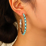 WESTERN TURQ STONE HOOP EARRINGS | 40E437: ROUND