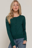 Long Sleeve Round Neck Button Down Sweater Cardigan: GRN-hunter green