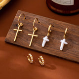Cross Charm Huggie Hoop Trio Earrings Set | 80E63280: GOLD