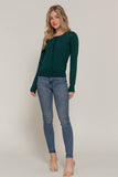 Long Sleeve Round Neck Button Down Sweater Cardigan: GRN-hunter green