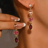 4 Tier Drop Layer Rhinestone Earrings | 40E527: FUCHSIA