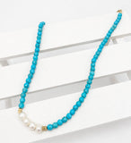 PEARL ACCENT TURQUOISE BEADED NECKLACE | 40NK9774: TURQUOISE