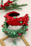 CHRISTMAS JINGLE BELL SEED BEAD HAIR BAND HEADBAND | 40HB156: Red