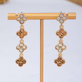 Graduated Clover Rhinestone Dangle Drop Earrings | 80E62642: GOLD