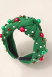 CHRISTMAS JINGLE BELL SEED BEAD HAIR BAND HEADBAND | 40HB156: Green