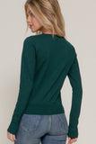 Long Sleeve Round Neck Button Down Sweater Cardigan: GRN-hunter green