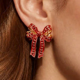 CHARMING RHINESTONE BOW EARRINGS | 40E524: Red
