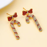Crystal Bow & Rhinestone Candy Cane Drop Earrings | 40E558: GOLD