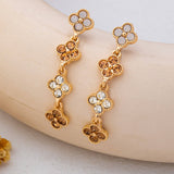 Graduated Clover Rhinestone Dangle Drop Earrings | 80E62642: GOLD