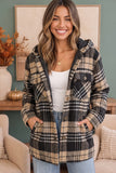 Khaki and Black Plaid Hooded Flannel Shacket