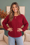 Textured Popcorn Knit Pullover Sweater Top-Ruby