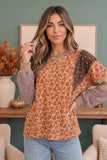 Floral Mixed Media Patchwork Long Sleeve Top