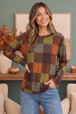 Brown Fern Plaid Long Sleeve Top-Haptics
