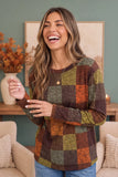 Brown Fern Plaid Long Sleeve Top-Haptics