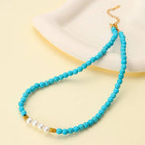 PEARL ACCENT TURQUOISE BEADED NECKLACE | 40NK9774: TURQUOISE