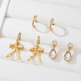 Pearl Crystal Teardrop Bow Trio Earring Set | 80E61791: GOLD