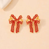 CHARMING RHINESTONE BOW EARRINGS | 40E524: Red