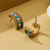 Vintage Western Turquoise & Pearl Hoop Earrings | 80E63239: ANTIQUE GOLD