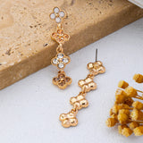 Graduated Clover Rhinestone Dangle Drop Earrings | 80E62642: GOLD