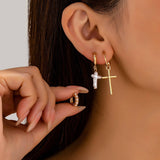 Cross Charm Huggie Hoop Trio Earrings Set | 80E63280: GOLD