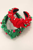 CHRISTMAS JINGLE BELL SEED BEAD HAIR BAND HEADBAND | 40HB156: Green