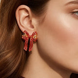 CHARMING RHINESTONE BOW EARRINGS | 40E524: Red