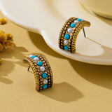 Vintage Western Turquoise & Pearl Hoop Earrings | 80E63239: ANTIQUE GOLD