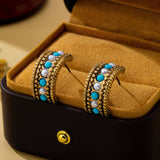 Vintage Western Turquoise & Pearl Hoop Earrings | 80E63239: ANTIQUE GOLD