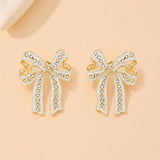 CHARMING RHINESTONE BOW EARRINGS | 40E524: OFF WHITE